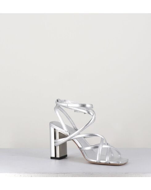 Sandales à talon en cuir métallisé Silver argentées - Talon 7,5 cm