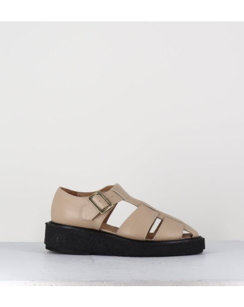 Chaussures creepers design méduse en cuir grainé beiges