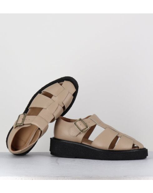 Chaussures creepers design méduse en cuir grainé beiges