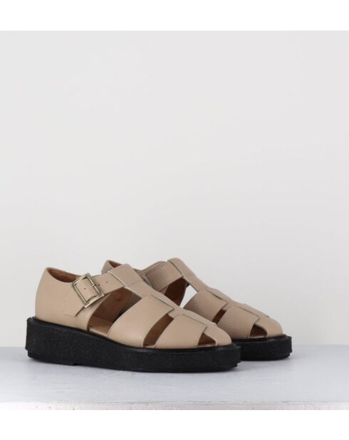 Chaussures creepers design méduse en cuir grainé beiges