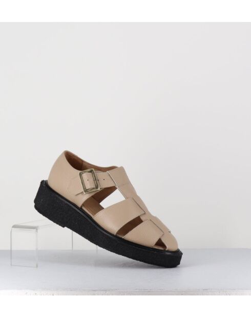 Chaussures creepers design méduse en cuir grainé beiges