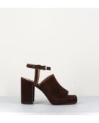 Sandales à talon en daim velours Mustang marron - Talon 9 cm