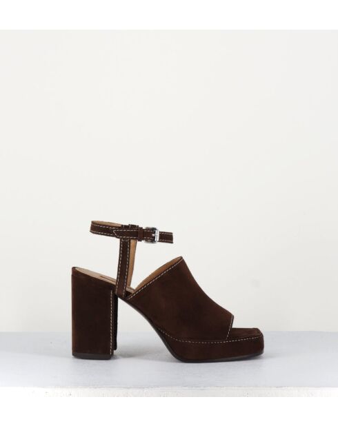 Sandales à talon en daim velours Mustang marron - Talon 9 cm