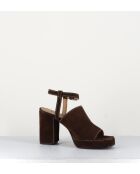 Sandales à talon en daim velours Mustang marron - Talon 9 cm