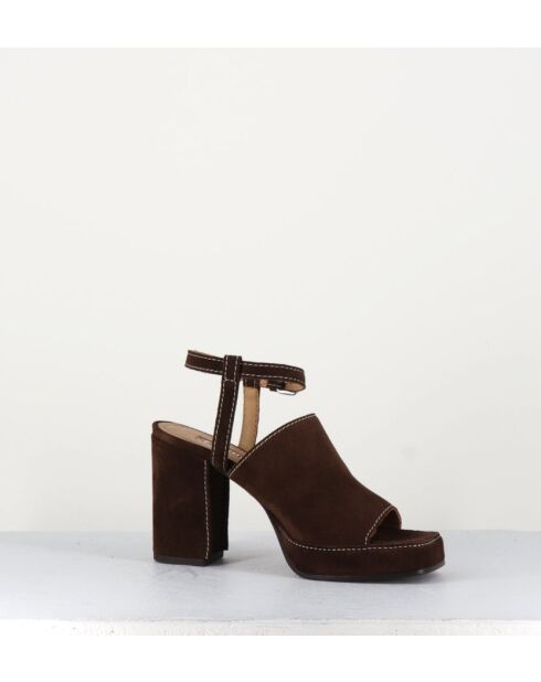 Sandales à talon en daim velours Mustang marron - Talon 9 cm