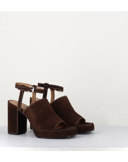 Sandales à talon en daim velours Mustang marron - Talon 9 cm