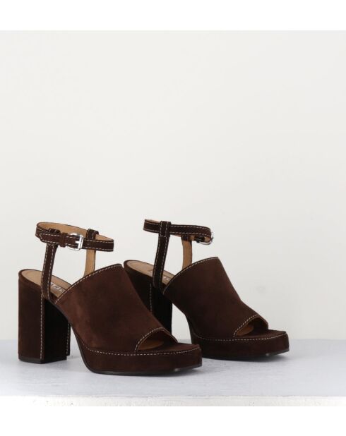 Sandales à talon en daim velours Mustang marron - Talon 9 cm
