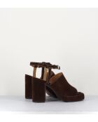 Sandales à talon en daim velours Mustang marron - Talon 9 cm