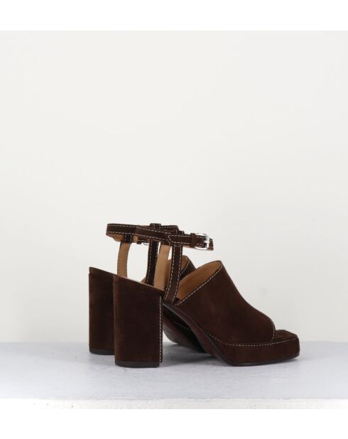 Sandales à talon en daim velours Mustang marron - Talon 9 cm