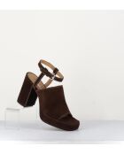 Sandales à talon en daim velours Mustang marron - Talon 9 cm
