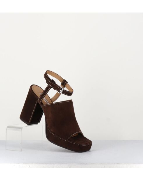 Sandales à talon en daim velours Mustang marron - Talon 9 cm