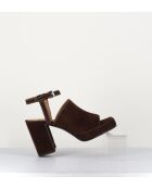 Sandales à talon en daim velours Mustang marron - Talon 9 cm
