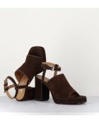 Sandales à talon en daim velours Mustang marron - Talon 9 cm