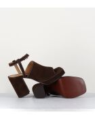 Sandales à talon en daim velours Mustang marron - Talon 9 cm