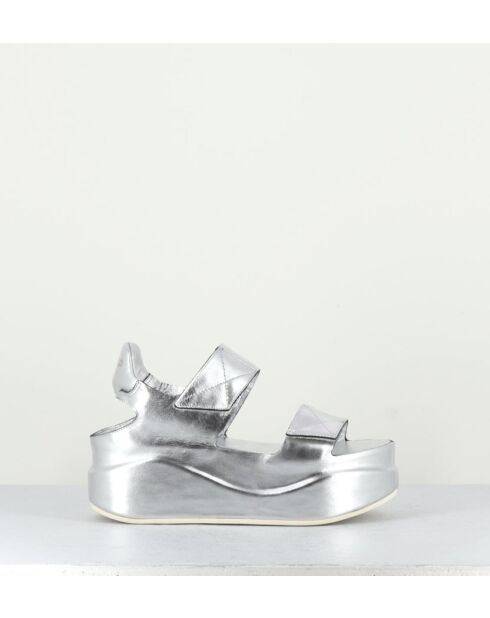 Sandales compensées en cuir Mirror argentées