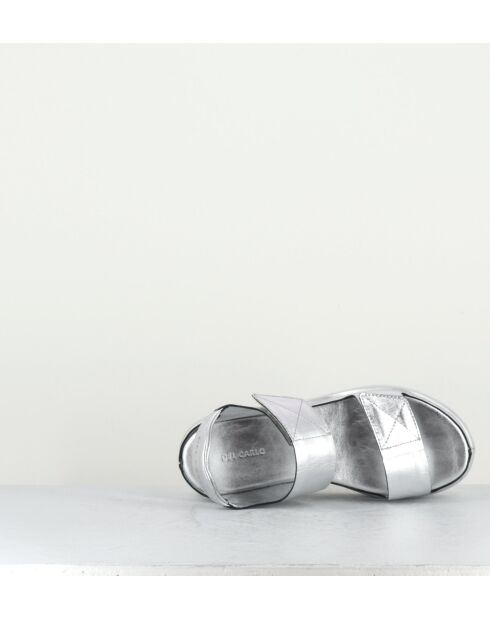 Sandales compensées en cuir Mirror argentées