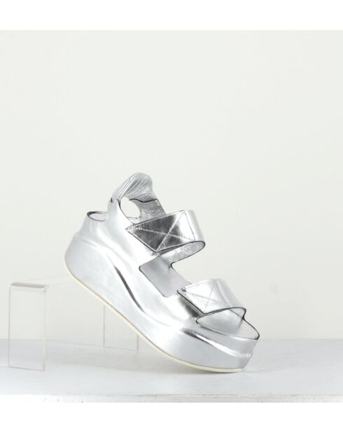 Sandales compensées en cuir Mirror argentées