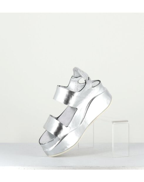 Sandales compensées en cuir Mirror argentées