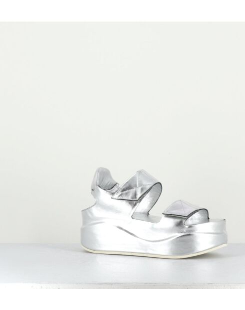 Sandales compensées en cuir Mirror argentées