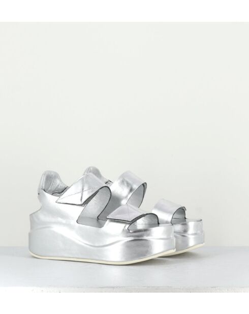Sandales compensées en cuir Mirror argentées