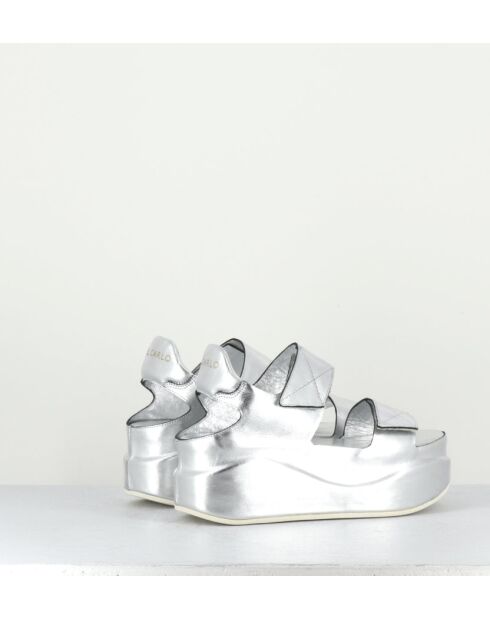 Sandales compensées en cuir Mirror argentées