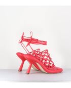 Sandales à talon similicuir tressées 1C6962D rouges - Talon 8 cm