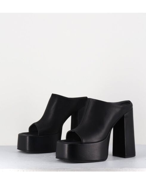 Schwarze Gas-Sandalen aus Leder mit 13 cm Absatz