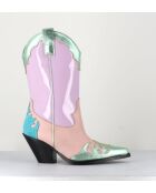 Boots Santiags tige haute en cuir Malva mauves - Talon 7,5cm