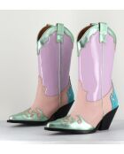 Boots Santiags tige haute en cuir Malva mauves - Talon 7,5cm