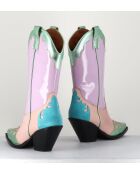 Boots Santiags tige haute en cuir Malva mauves - Talon 7,5cm