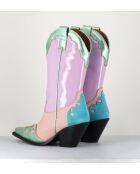 Boots Santiags tige haute en cuir Malva mauves - Talon 7,5cm