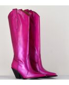 Bottes Santiags tige haute en cuir Fuxia fuchsia - Talon 7,5 cm