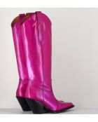 Bottes Santiags tige haute en cuir Fuxia fuchsia - Talon 7,5 cm