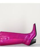 Bottes Santiags tige haute en cuir Fuxia fuchsia - Talon 7,5 cm