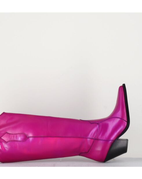 Bottes Santiags tige haute en cuir Fuxia fuchsia - Talon 7,5 cm