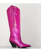 Bottes Santiags tige haute en cuir Fuxia fuchsia - Talon 7,5 cm