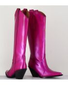 Bottes Santiags tige haute en cuir Fuxia fuchsia - Talon 7,5 cm