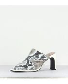 Mules à bouts fermés en cuir Clean square effet serpent - Talon 8 cm