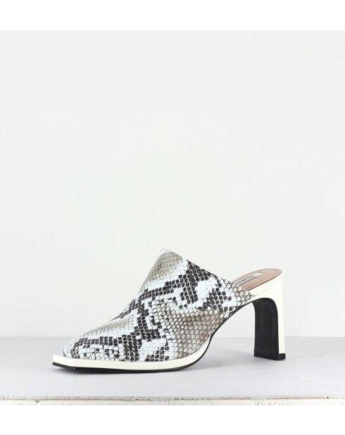 Mules à bouts fermés en cuir Clean square effet serpent - Talon 8 cm
