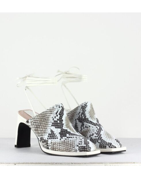 Mules à bouts fermés en cuir Clean square effet serpent - Talon 8 cm