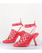 Sandales à talon similicuir tressées 1C6962D rouges - Talon 8 cm