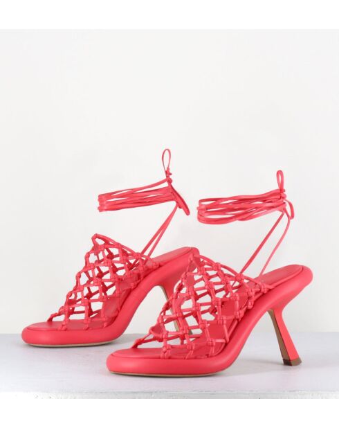 Sandales à talon similicuir tressées 1C6962D rouges - Talon 8 cm