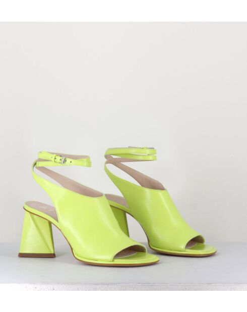 Sandales à talon en cuir A5173 jaunes - Talon 8 cm