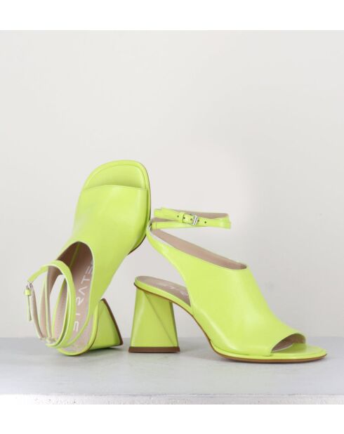 Sandales à talon en cuir A5173 jaunes - Talon 8 cm