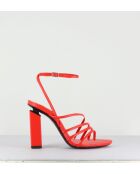 Sandales à talon bout carré en cuir Polish rouges - Talon 9 cm