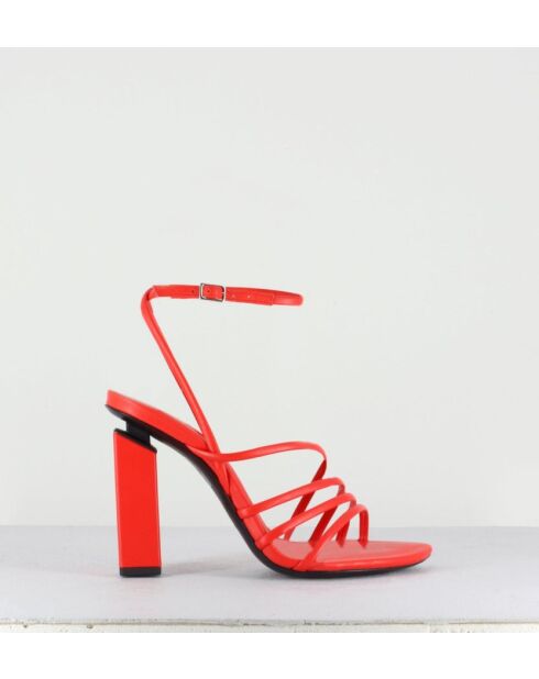 Sandales à talon bout carré en cuir Polish rouges - Talon 9 cm