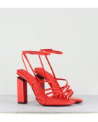 Sandales à talon bout carré en cuir Polish rouges - Talon 9 cm