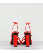 Sandales à talon bout carré en cuir Polish rouges - Talon 9 cm