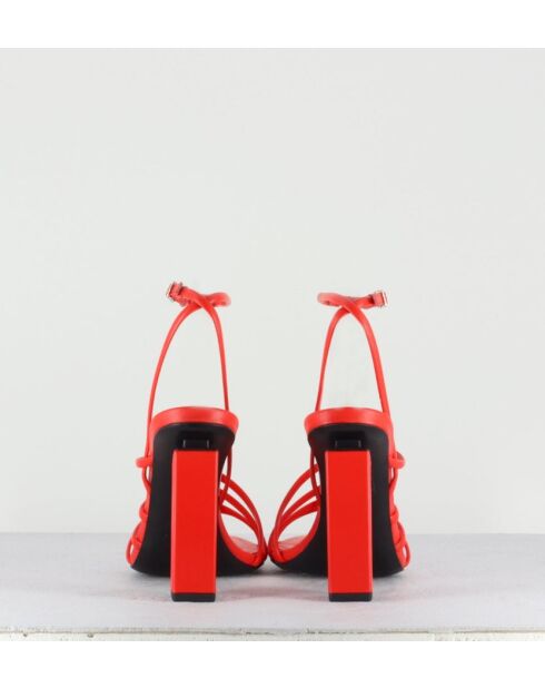 Sandales à talon bout carré en cuir Polish rouges - Talon 9 cm