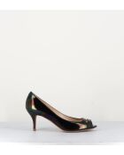 Escarpins à bouts ouverts en cuir vernis 5909N noirs - Talon 6 cm